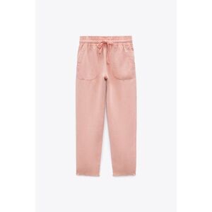 Pink Zara High-Rise Drawstring Elastic Waist Relaxed Jogger Raw Hem Pants (NWT)
